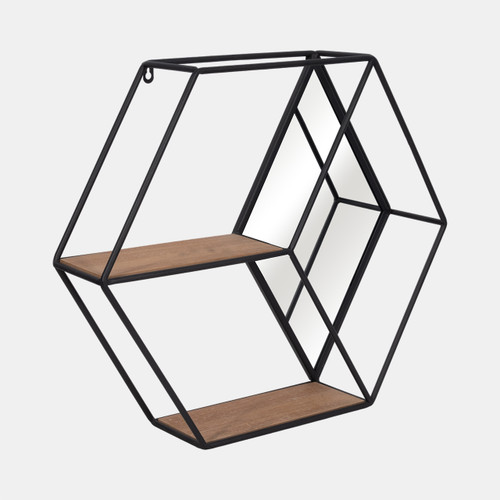 Sagebrook Home Metal/wood 20" Hexagon Mirrored Wall Shelf Black Wishlist Create New