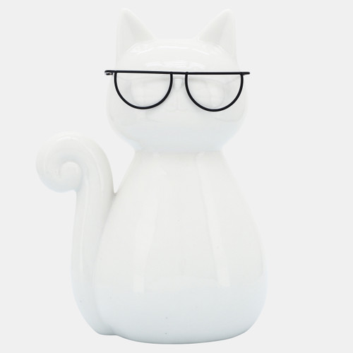 Sagebrook Home Porcelain 7"h Cat W/ Glasses White Wishlist Create New