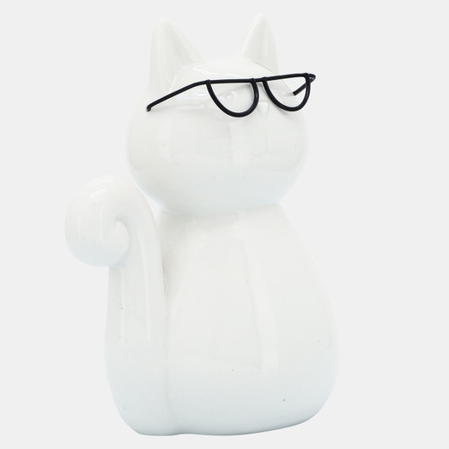 sagebrook home Porcelain 8"h Cat W/ Glasses White Wishlist Create New