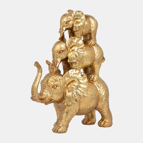 Sagebrook Home Resin 10" Stacked Raised Trunk Elephants Gold Wishlist Create New