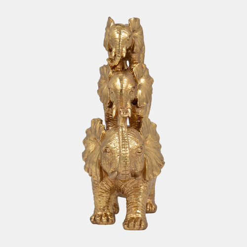 Sagebrook Home Resin 10" Stacked Raised Trunk Elephants Gold Wishlist Create New