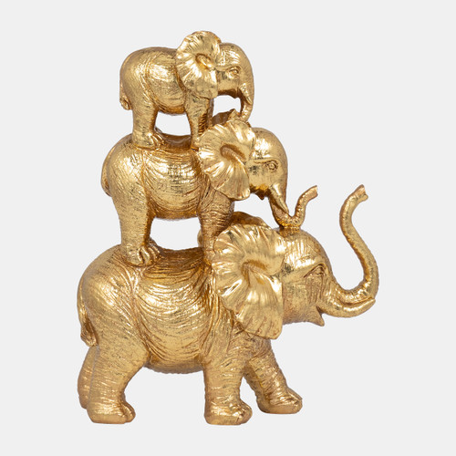 Sagebrook Home Resin 10" Stacked Raised Trunk Elephants Gold Wishlist Create New