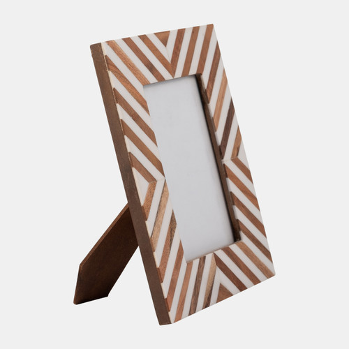 Sagebrook Home Resin 4x6 Herringbone Lines Photo Frame White/wood Wishlist Create New