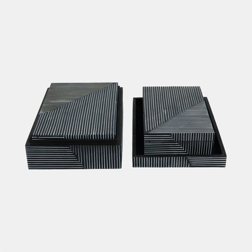 Sagebrook Home Resin S/3 10/11/12" Pinstripe Boxes Navy Wishlist Create New