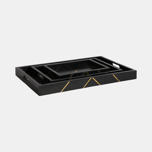 Sagebrook Home Resin S/3 13/18/24" Brss Inlay Rectangle Tray Blk Wishlist Create New