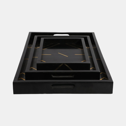 Sagebrook Home Resin S/3 13/18/24" Brss Inlay Rectangle Tray Blk Wishlist Create New