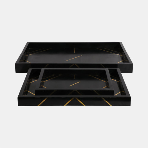 Sagebrook Home Resin S/3 13/18/24" Brss Inlay Rectangle Tray Blk Wishlist Create New