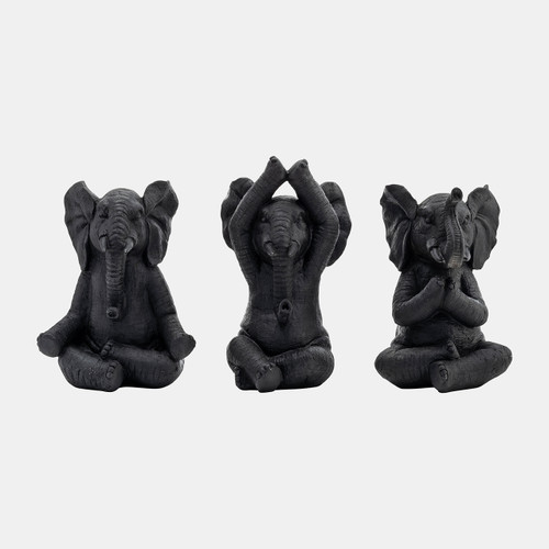 Sagebrook Home Resin S/3 8"h Yoga Elephants Blk Wishlist Create New