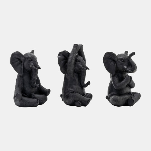 sagebrook home Resin S/3 8"h Yoga Elephants Blk Wishlist Create New