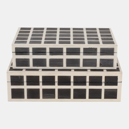 Sagebrook Home S/2 10/11" Etched Squares Resin Boxes Ivory/brown Wishlist Create New