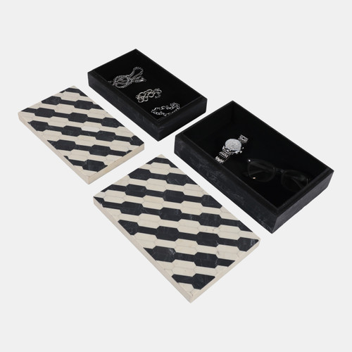 Sagebrook Home S/2 10/11" Geo Chain Pattern Resin Boxes Ivory/bl Wishlist Create New