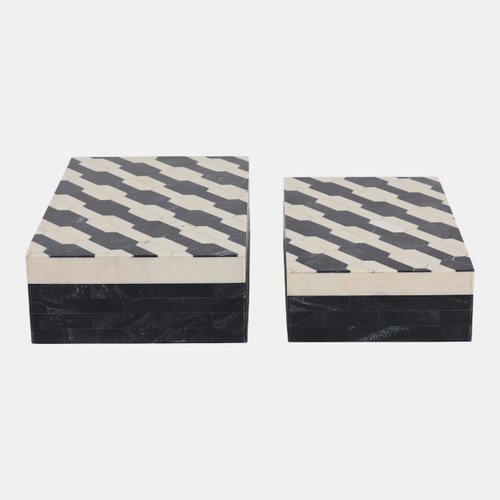 Sagebrook Home S/2 10/11" Geo Chain Pattern Resin Boxes Ivory/bl Wishlist Create New