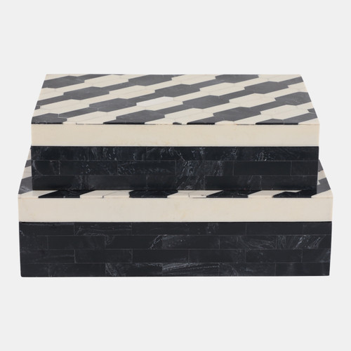 Sagebrook Home S/2 10/11" Geo Chain Pattern Resin Boxes Ivory/bl Wishlist Create New