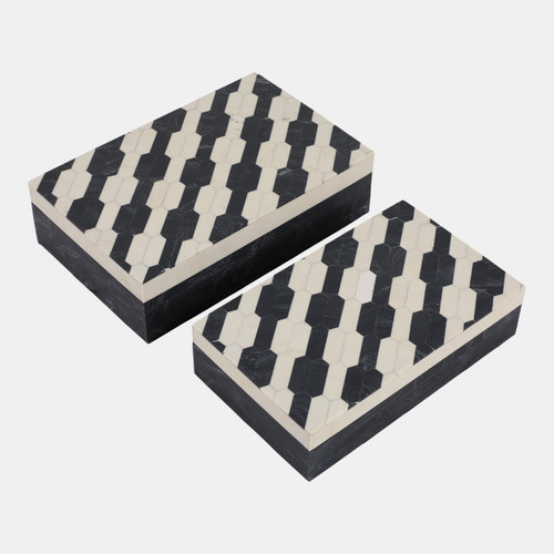 sagebrook home S/2 10/11" Geo Chain Pattern Resin Boxes Ivory/bl Wishlist Create New