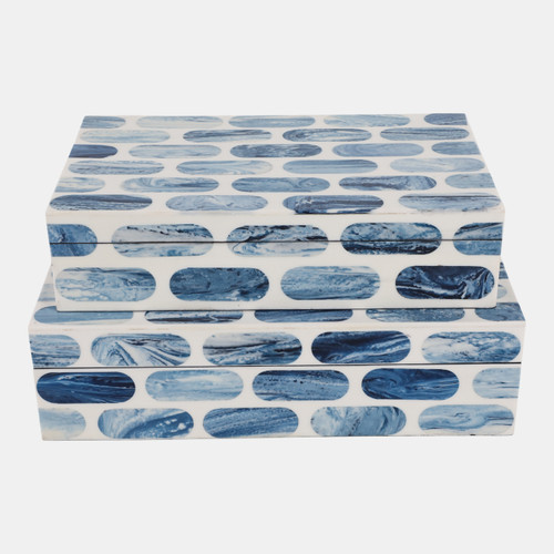 Sagebrook Home S/2 10/11" Oval Print Resin Boxes Blue/white Wishlist Create New