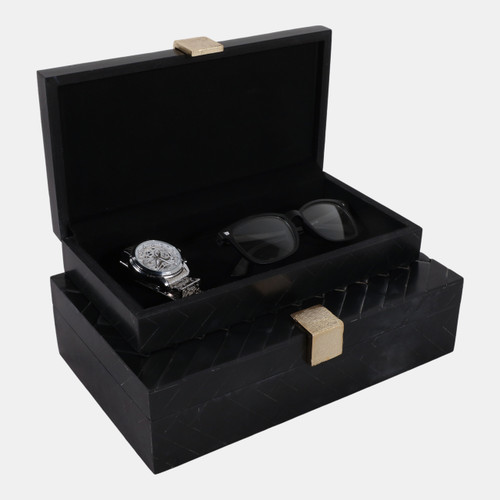 Sagebrook Home S/2 10/11" Weave Design Boxes W/ Hardware Black/g Wishlist Create New