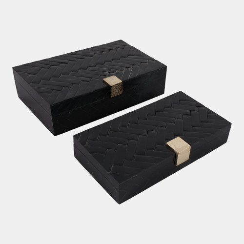 Sagebrook Home S/2 10/11" Weave Design Boxes W/ Hardware Black/g Wishlist Create New