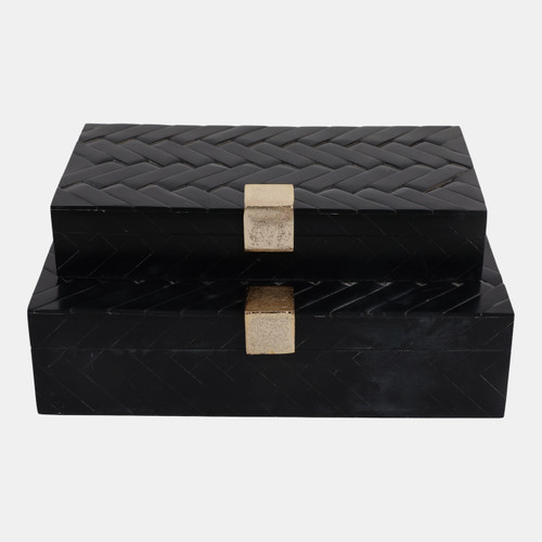 sagebrook home S/2 10/11" Weave Design Boxes W/ Hardware Black/g Wishlist Create New