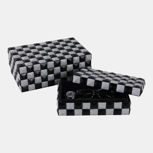 Sagebrook Home S/2 10/12" 3d Checkerboard Boxes Black/white Wishlist Create New