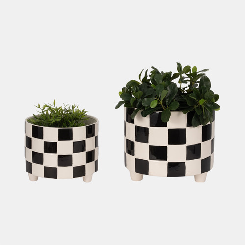 Sagebrook Home S/2 10/12" Checkerboard Planters Black Wishlist Create New