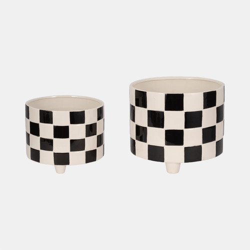 Sagebrook Home S/2 10/12" Checkerboard Planters Black Wishlist Create New