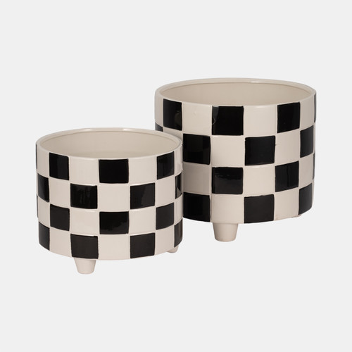 Sagebrook Home S/2 10/12" Checkerboard Planters Black Wishlist Create New