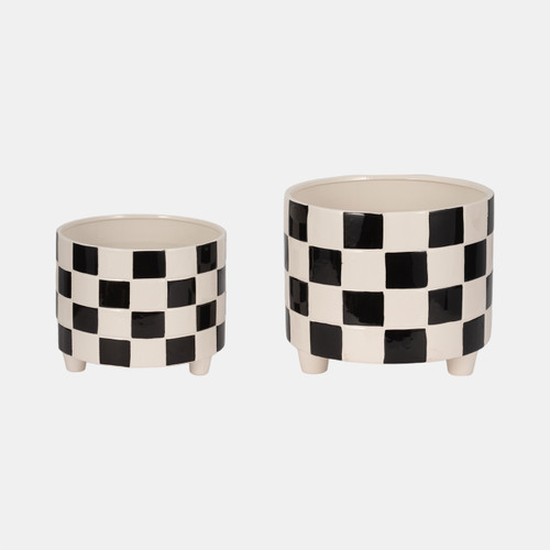 sagebrook home S/2 10/12" Checkerboard Planters Black Wishlist Create New