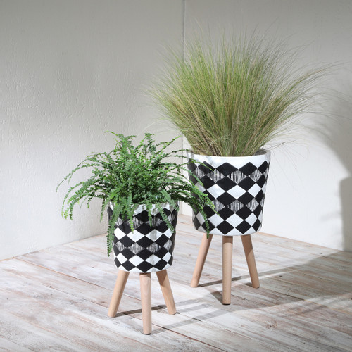 Sagebrook Home S/2 10/12" Diamond Planter W/ Wood Legs Black(kd) Wishlist Create New