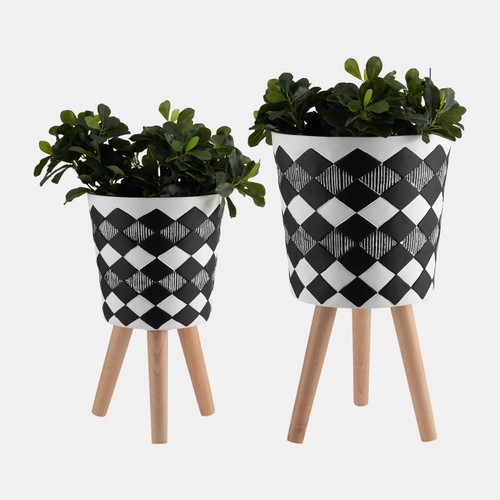 Sagebrook Home S/2 10/12" Diamond Planter W/ Wood Legs Black(kd) Wishlist Create New