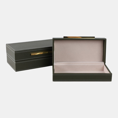 Sagebrook Home S/2 10/12" Faux Leather Stitched Edge Boxes Green Wishlist Create New