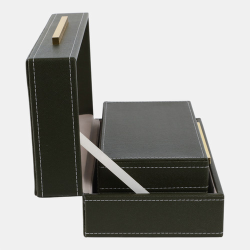 Sagebrook Home S/2 10/12" Faux Leather Stitched Edge Boxes Green Wishlist Create New