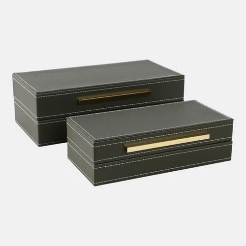 sagebrook home S/2 10/12" Faux Leather Stitched Edge Boxes Green Wishlist Create New