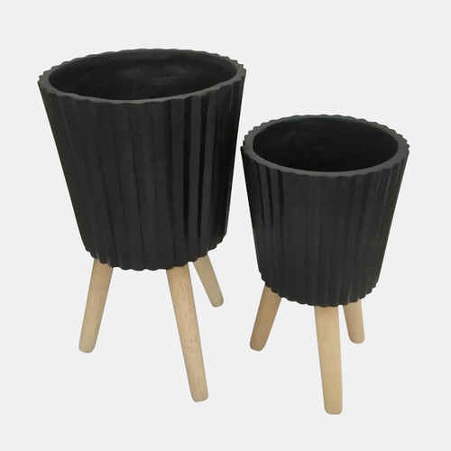 sagebrook home S/2 10/12" Ridged Planter W/ Wood Legs Black (kd) Wishlist Create New