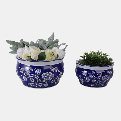 Sagebrook Home S/2 10/12" Round Chinoisere Planters Blue/wht Wishlist Create New