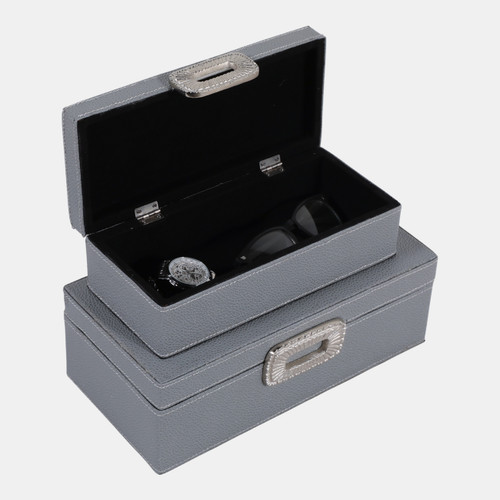 Sagebrook Home S/2 10/12" Shagreen Boxes W/ Hardware Blue/silver Wishlist Create New