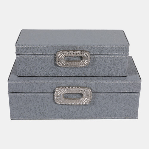 sagebrook home S/2 10/12" Shagreen Boxes W/ Hardware Blue/silver Wishlist Create New