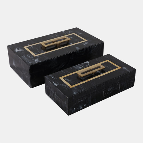 sagebrook home S/2 12/14" Brass Inlay Boxes With Hardware Black Wishlist Create New
