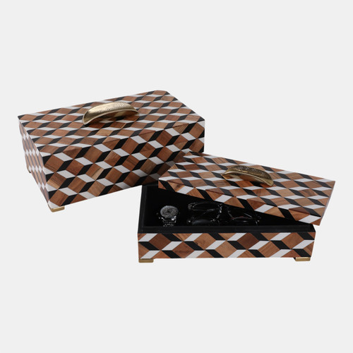 Sagebrook Home S/2 12/14" Geo Print Footed Boxes Black/brown Wishlist Create New