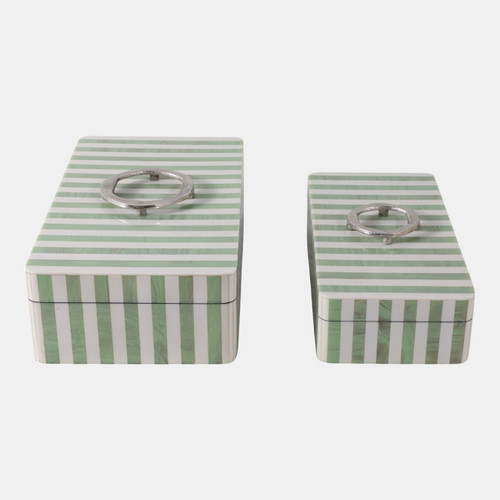 Sagebrook Home S/2 12/14? Strpd Resin Boxes W/ Hardware Grn/ivry Wishlist Create New