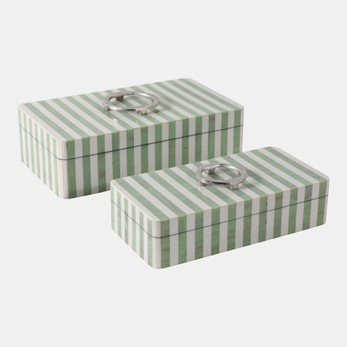 sagebrook home S/2 12/14? Strpd Resin Boxes W/ Hardware Grn/ivry Wishlist Create New