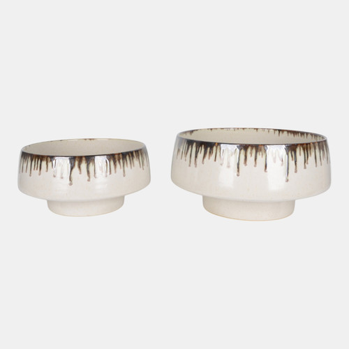 Sagebrook Home S/2 12/15" Reactive Grip Glaze Bowls Ivory/brown Wishlist Create New
