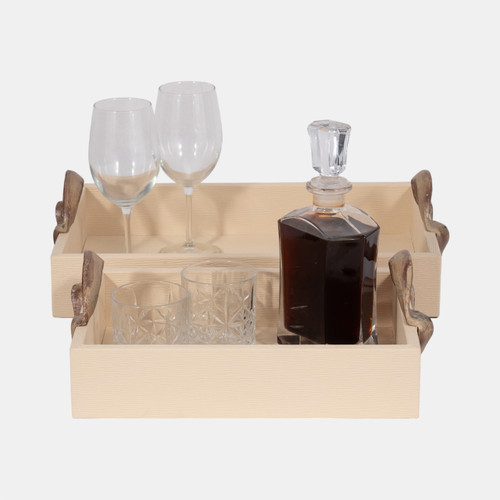 Sagebrook Home S/2 14/18" Forged Handle Trays Ivory/bronze Wishlist Create New