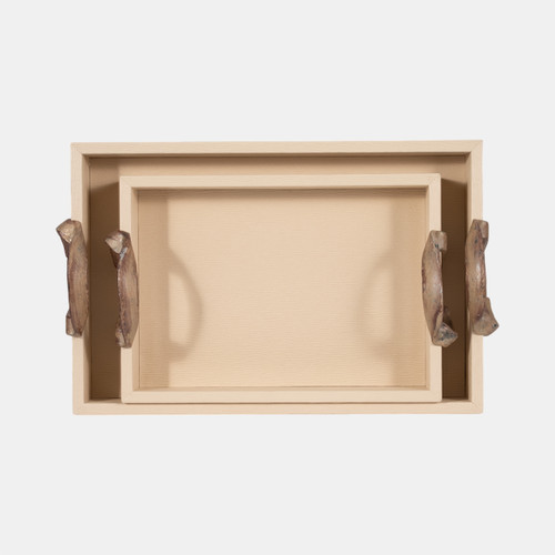 Sagebrook Home S/2 14/18" Forged Handle Trays Ivory/bronze Wishlist Create New