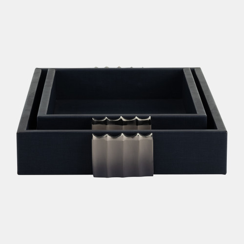 Sagebrook Home S/2 14/18"l Wood-leather Trays Blue/ Ombre Wishlist Create New