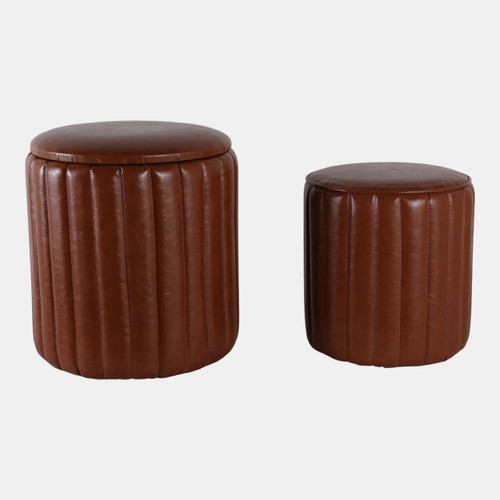 Sagebrook Home S/2 15/18" Channeled Faux Leather Ottoman Brown Wishlist Create New