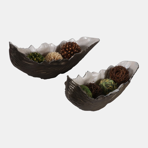 Sagebrook Home S/2 17/21" Leaf Bowls With Ivory Enamel Brass Ant Wishlist Create New