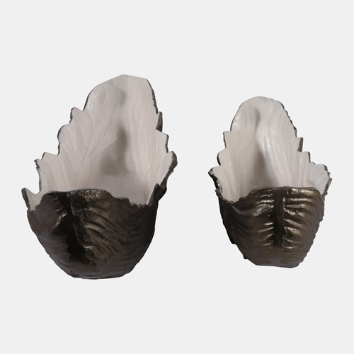 Sagebrook Home S/2 17/21" Leaf Bowls With Ivory Enamel Brass Ant Wishlist Create New