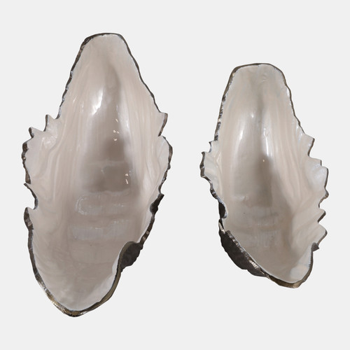 Sagebrook Home S/2 17/21" Leaf Bowls With Ivory Enamel Brass Ant Wishlist Create New