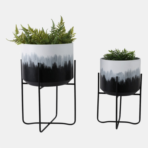 Sagebrook Home S/2 19/23" Brush Strokes Metal Planters On Stands Wishlist Create New
