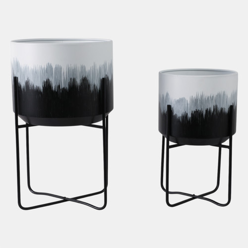 sagebrook home S/2 19/23" Brush Strokes Metal Planters On Stands Wishlist Create New